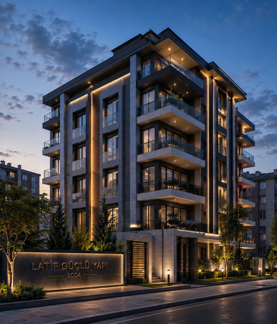 Latif Güçlü Yapı - Bayburt'ta inşa edilen modern konut binası cephesi